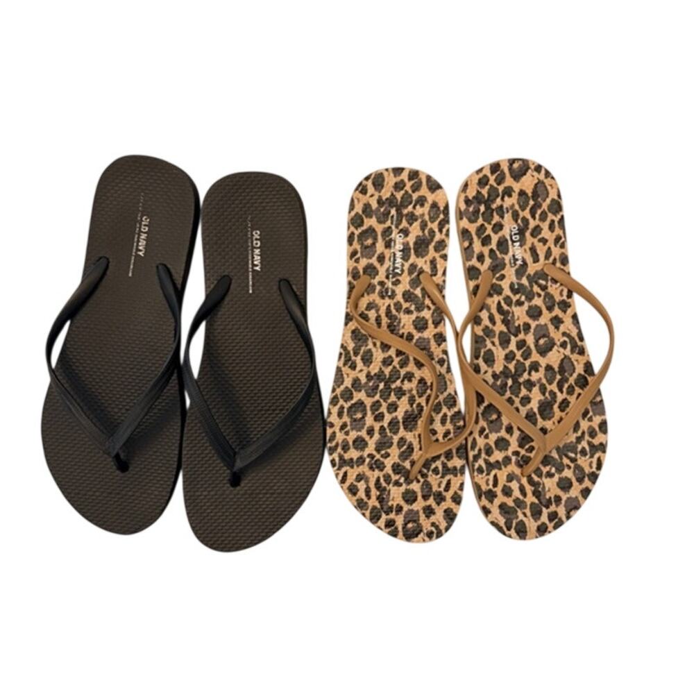 Lot of 2 Old Navy Flip Flops Excellent condition Black Leopard Womens Size 10